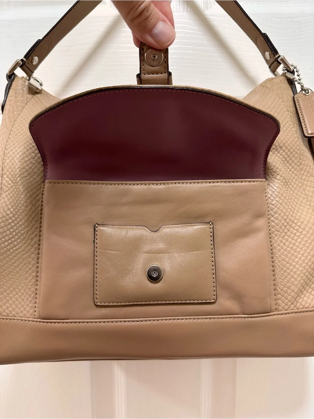 Coach Charlie Large Structured Hobo Mushroom Beige Python Leather NWT